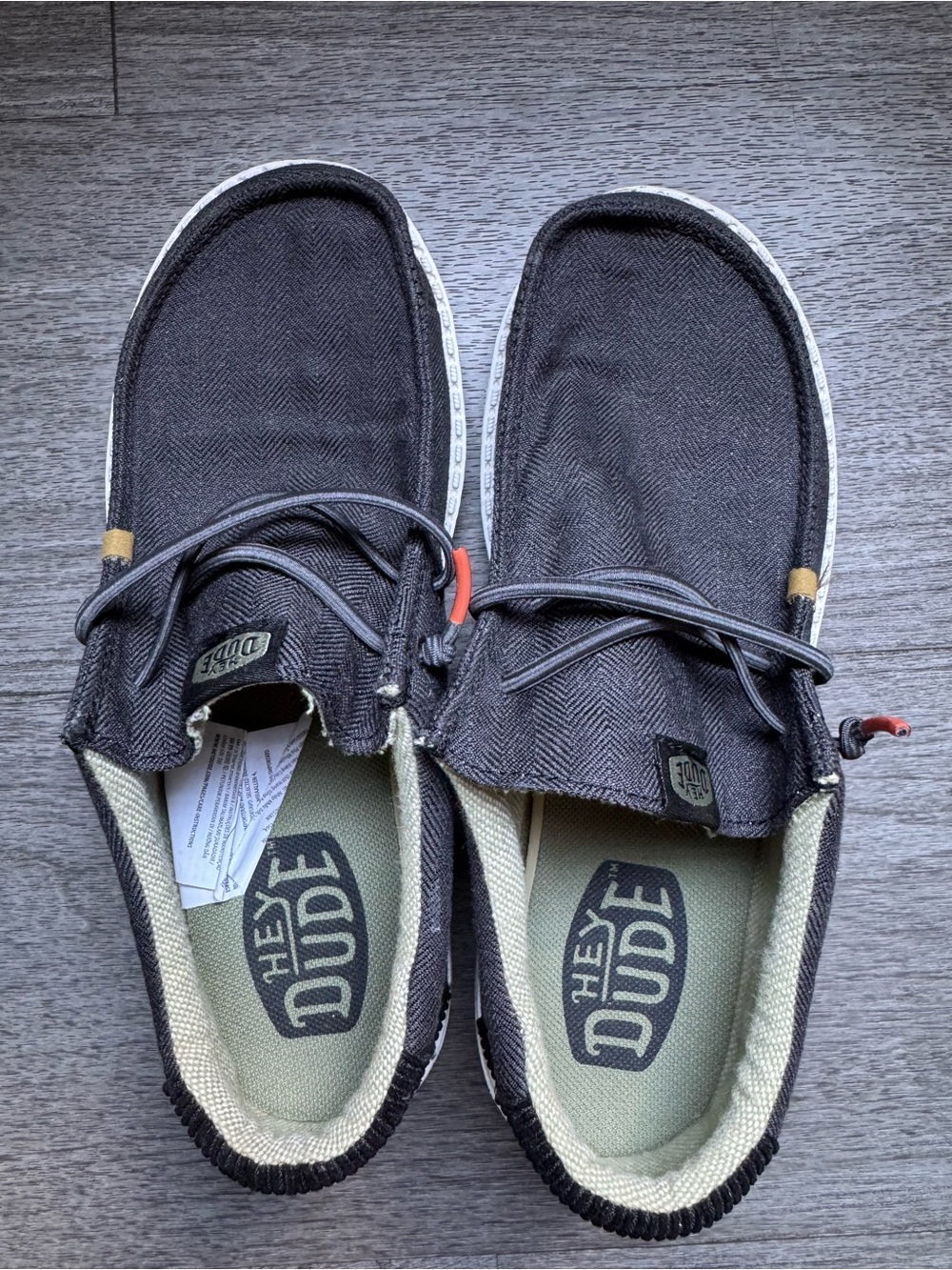Hey Dude Kids J4  Black Canvas Moccasin Slip-Ons with Tan Accents